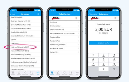 Fahrgäste im Verkehrsverbund Heilbronner - Hohenloher - Haller Nahverkehr (HNV) können ihre ÖPNV-Tickets über die HNV App jetzt auch digital kaufen: per Start-Ziel-Suche aus der Auskunft heraus oder direkt über den Ticketkatalog.