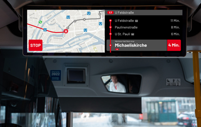 Früher als geplant hat die Hamburger Hochbahn AG (HOCHBAHN) die Ausrüstung von rund 800 Bussen mit Doppelmonitoren für ein erweitertes Informationsangebot abgeschlossen. Alle neuen Busse werden nun bereits ab Werk mit den neuen Monitoren ausgeliefert.
